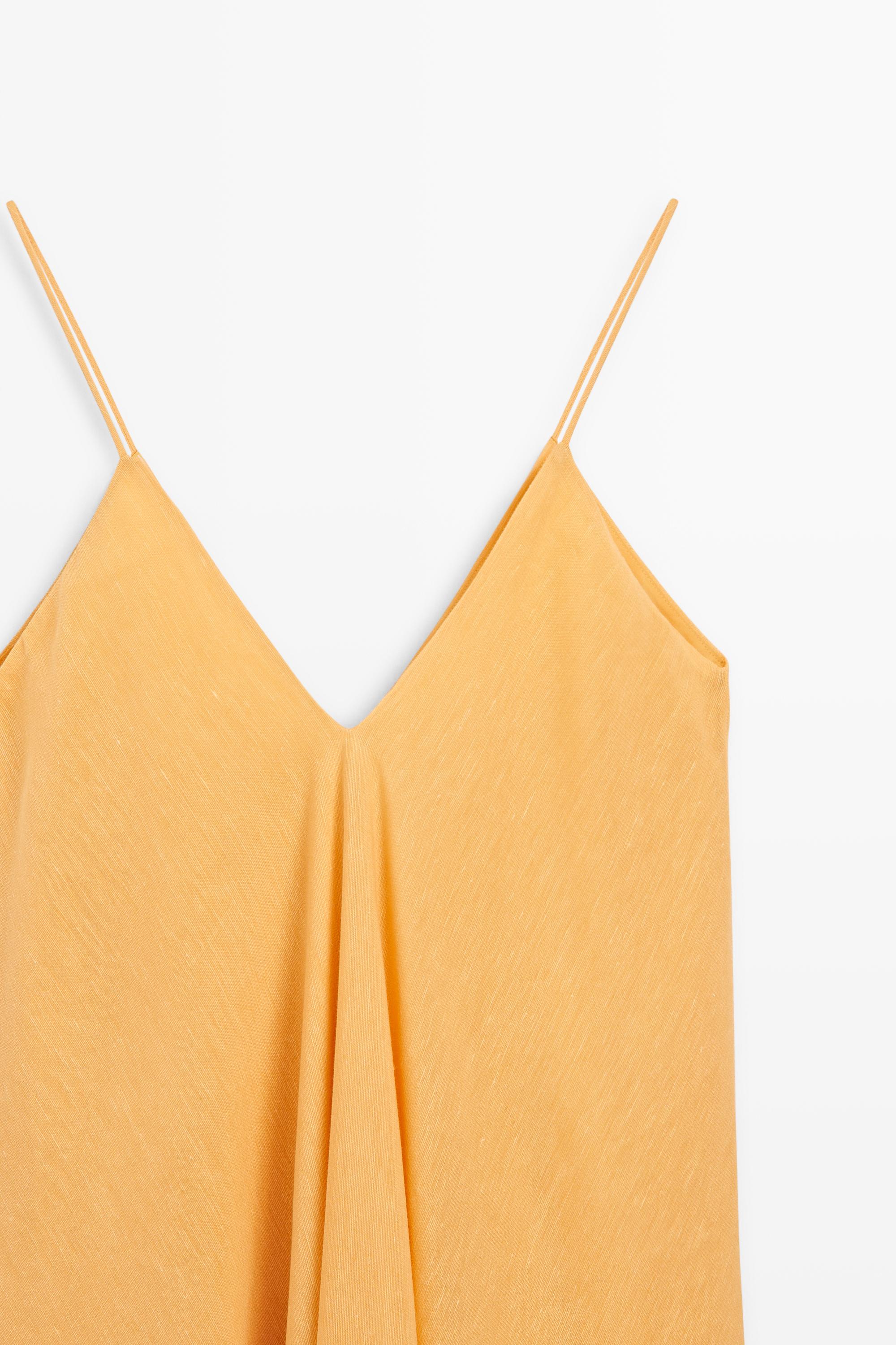 Linen blend flowing V-neck dress